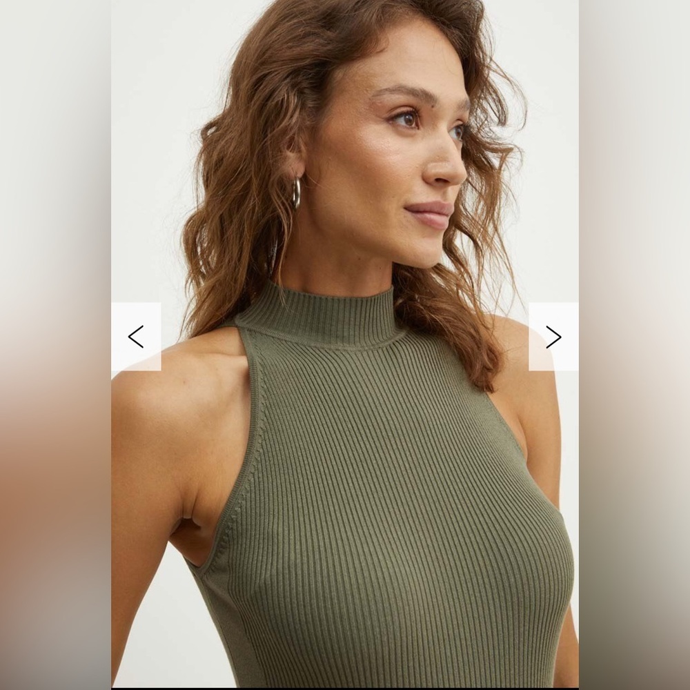 Guess Olive Ribbed Halter Top